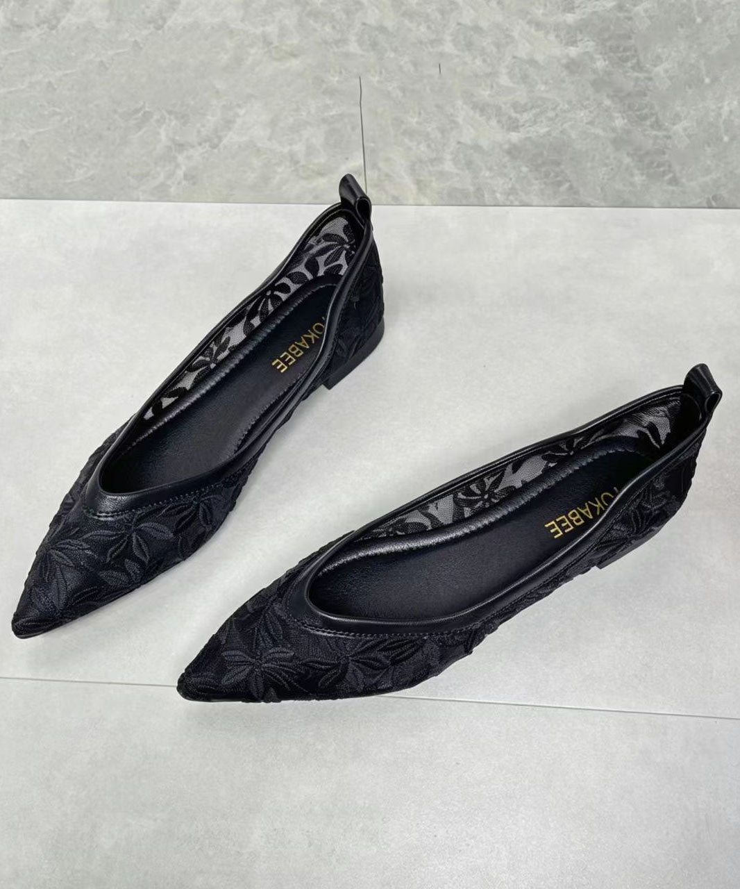 Classy Embroidered Flat Feet Shoes Black Breathable Mesh Pointed Toe