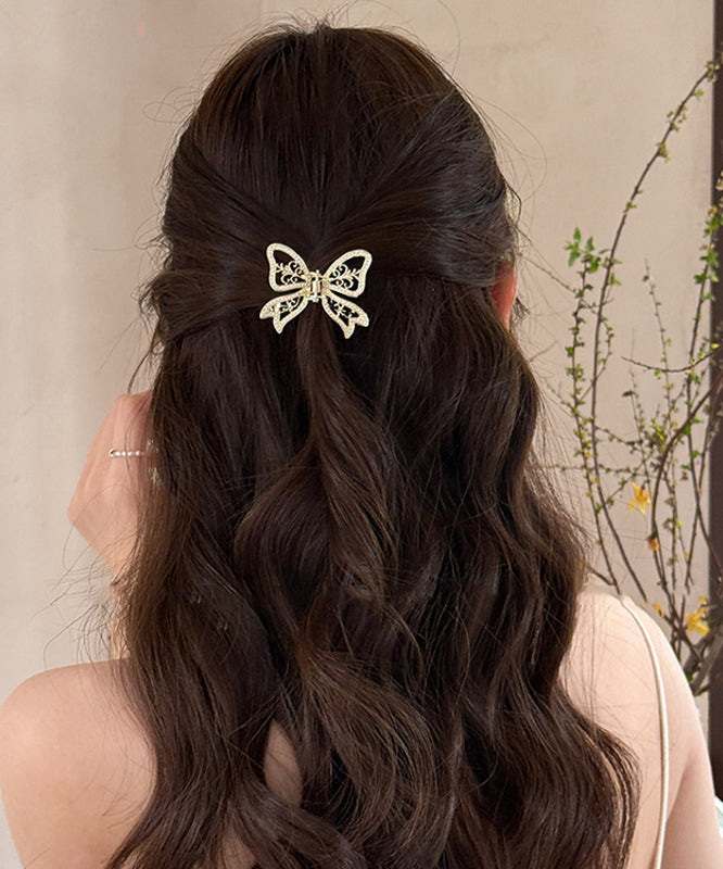 Classy Gold Alloy Pearl Butterfly Hollow Out Hairpin