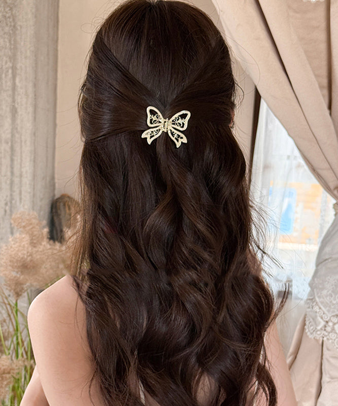 Classy Gold Alloy Pearl Butterfly Hollow Out Hairpin