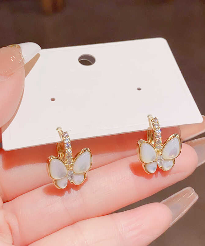 Classy Gold Copper Overgild Zircon Butterfly Drop Earrings