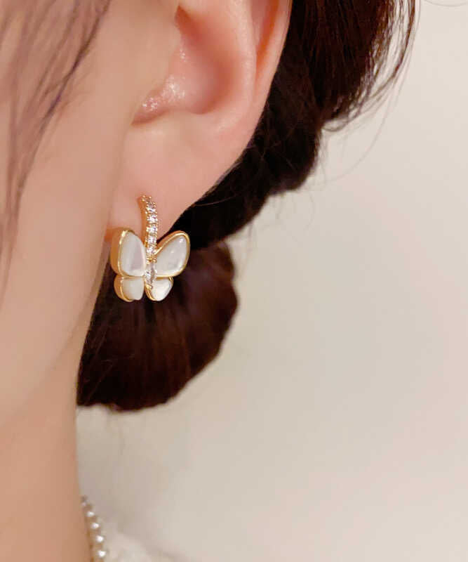 Classy Gold Copper Overgild Zircon Butterfly Drop Earrings
