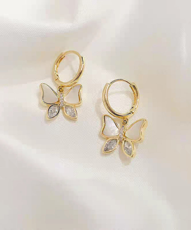 Classy Gold Copper Overgild Zircon Butterfly Drop Earrings