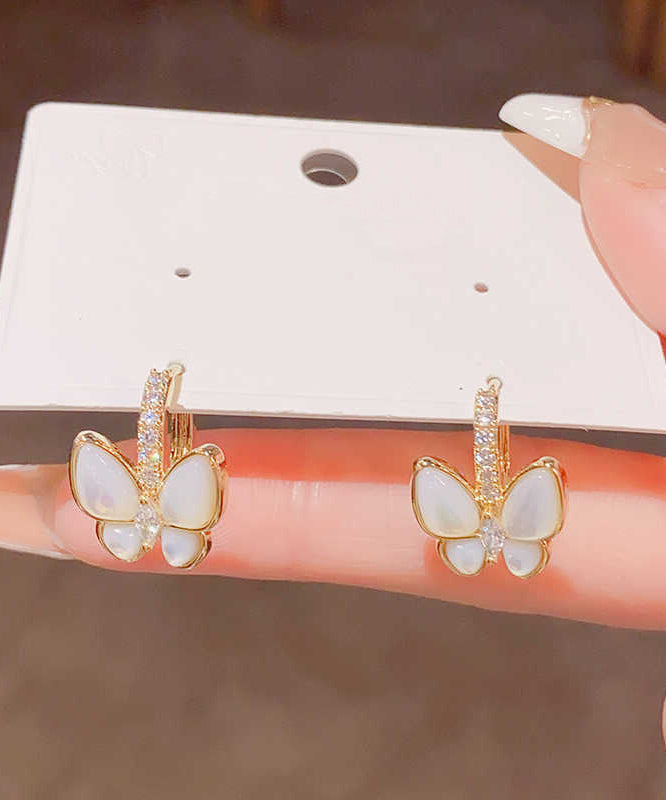 Classy Gold Copper Overgild Zircon Butterfly Drop Earrings