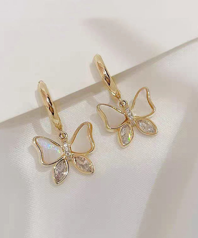 Classy Gold Copper Overgild Zircon Butterfly Drop Earrings