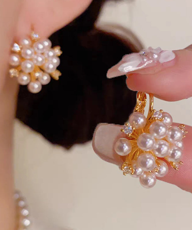 Classy Gold Copper Overgild Zircon PearlHoop Earrings - Omychic