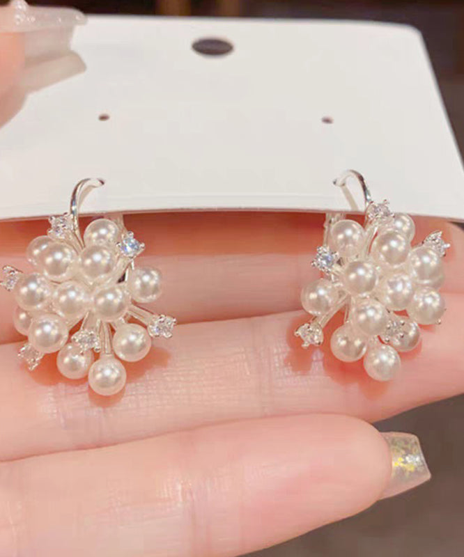 Classy Gold Copper Overgild Zircon PearlHoop Earrings - Omychic