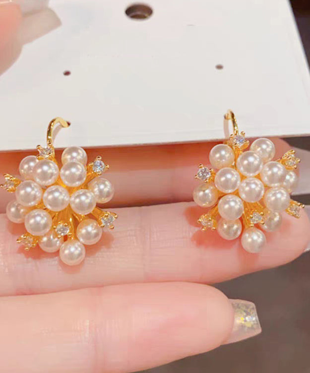 Classy Gold Copper Overgild Zircon PearlHoop Earrings - Omychic