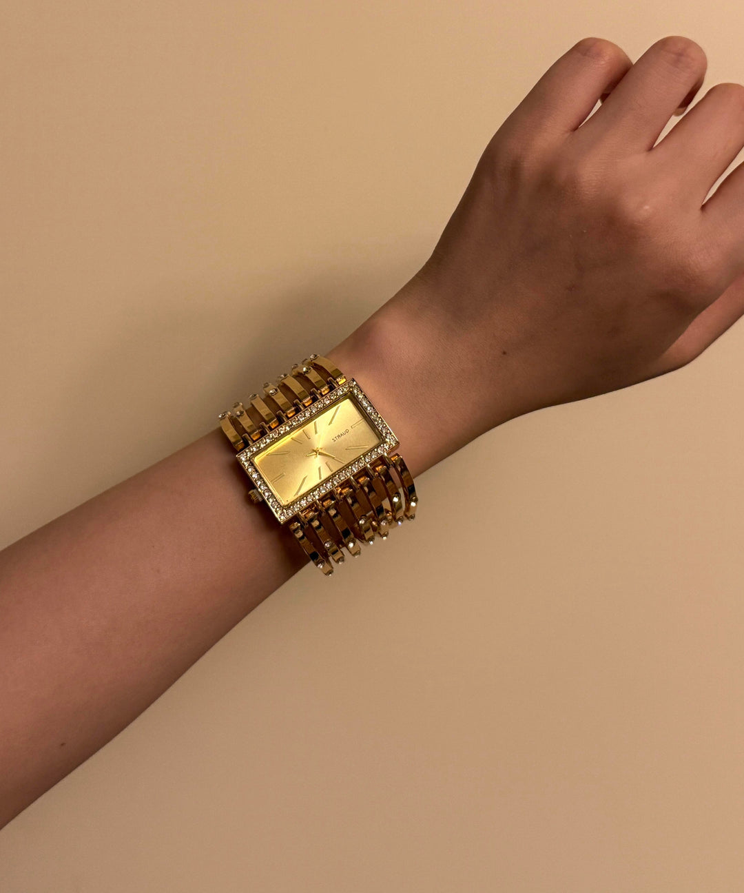 Classy Gold Metal Alloy Rectangle Hollow Out Watches