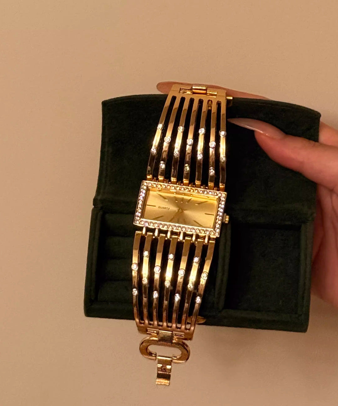 Classy Gold Metal Alloy Rectangle Hollow Out Watches