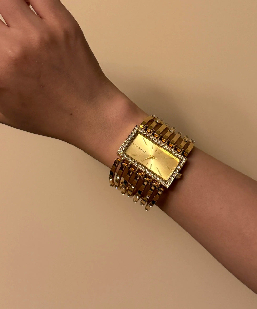 Classy Gold Metal Alloy Rectangle Hollow Out Watches