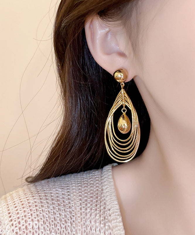 Classy Gold Sterling Silver Overgild Layered Water Droplet Circle Drop Earrings