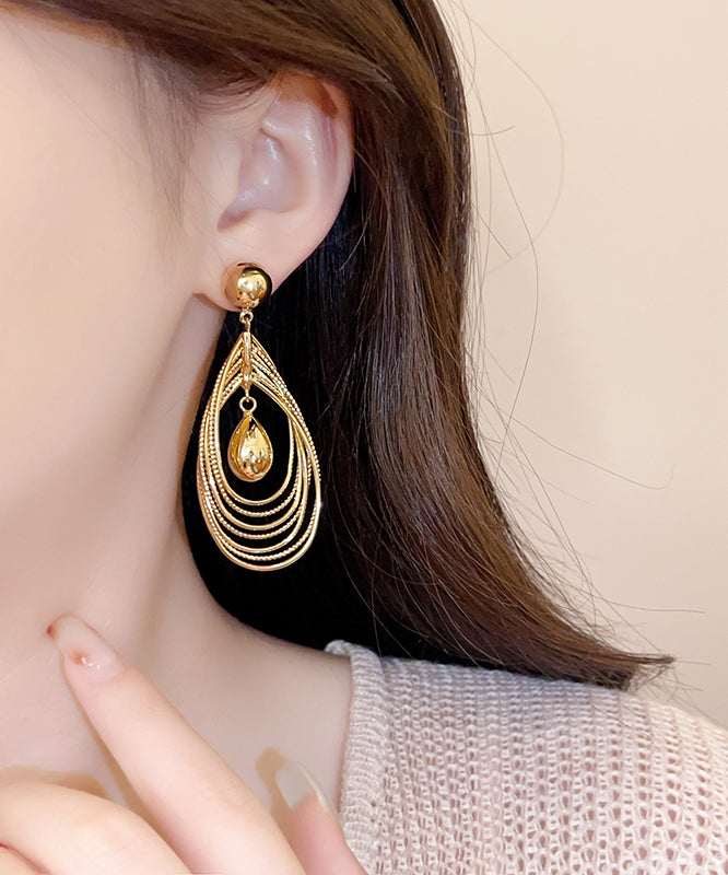 Classy Gold Sterling Silver Overgild Layered Water Droplet Circle Drop Earrings