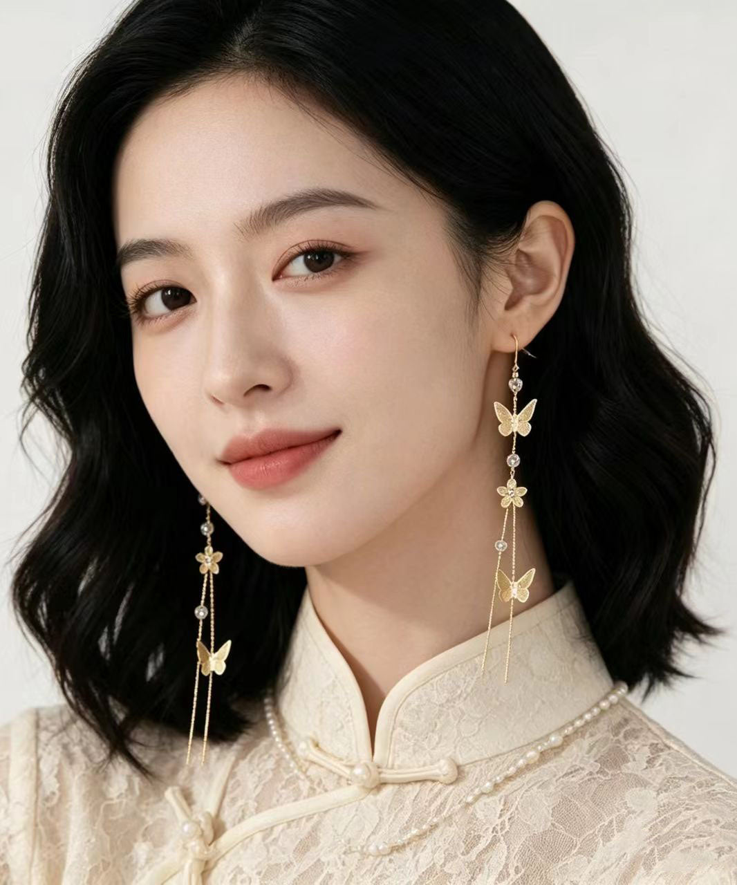 Classy Golden Butterfly Tassel Metal Long Drop Earrings