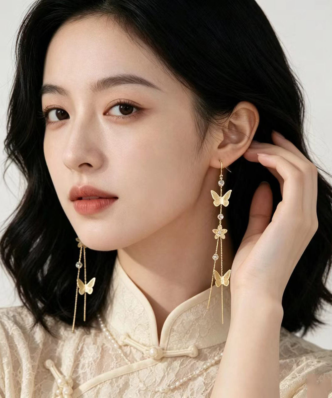 Classy Golden Butterfly Tassel Metal Long Drop Earrings