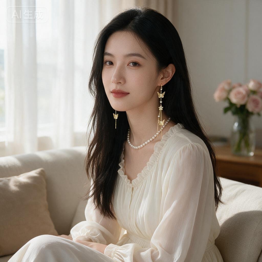 Classy Golden Butterfly Tassel Metal Long Drop Earrings