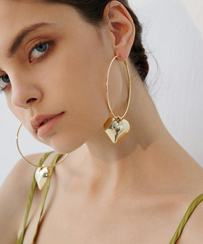 Classy Golden Love Pendant Metal Hoop Earrings