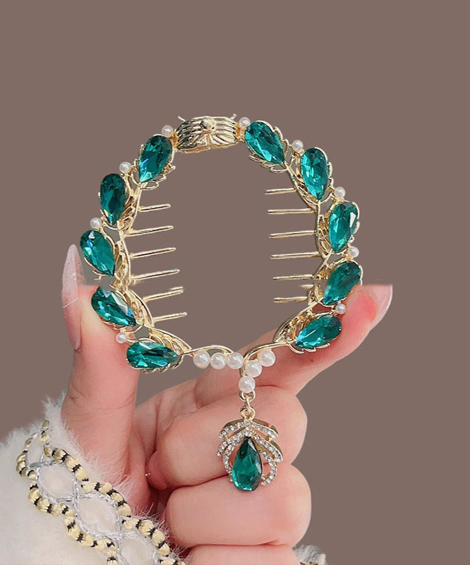 Classy Green Alloy Crystal Zircon Pearl Tassel Hairpin