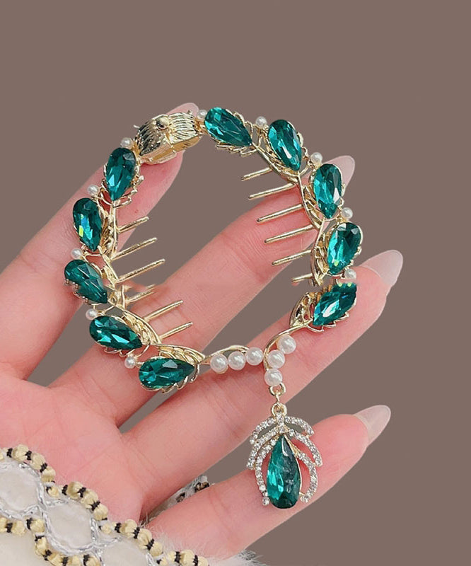 Classy Green Alloy Crystal Zircon Pearl Tassel Hairpin