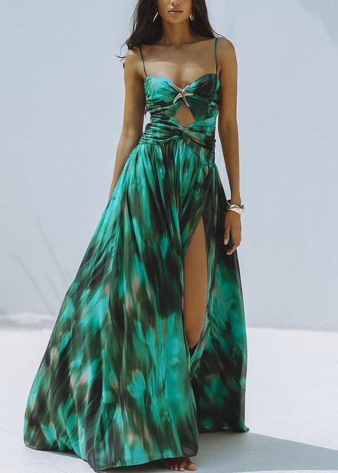 Classy Green Tie Dye Side Open Cotton Swimwear Two Piece Set Summer