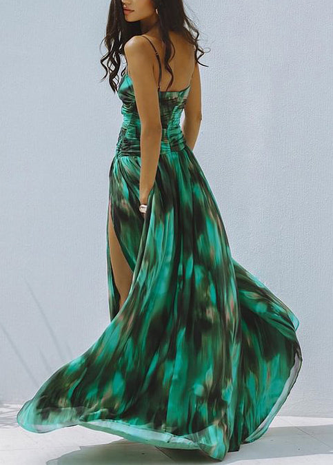 Classy Green Tie Dye Side Open Cotton Swimwear Two Piece Set Summer