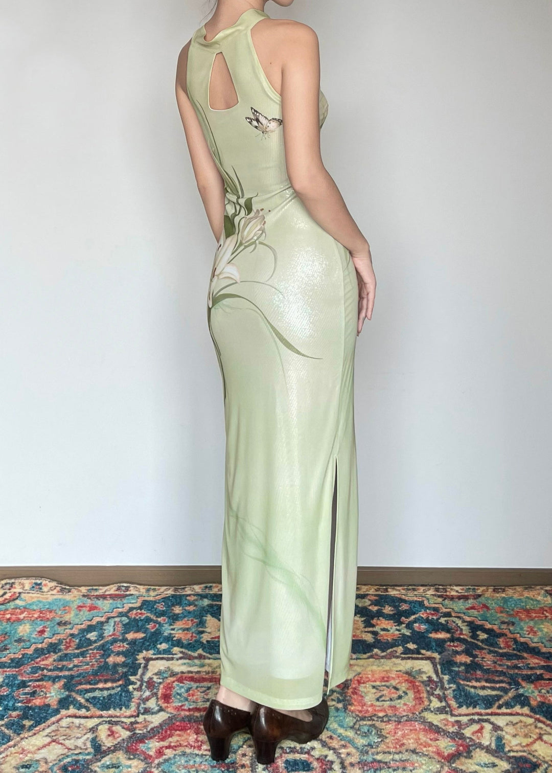 Classy Green Tie Lace Print Long Dresses Sleeveless