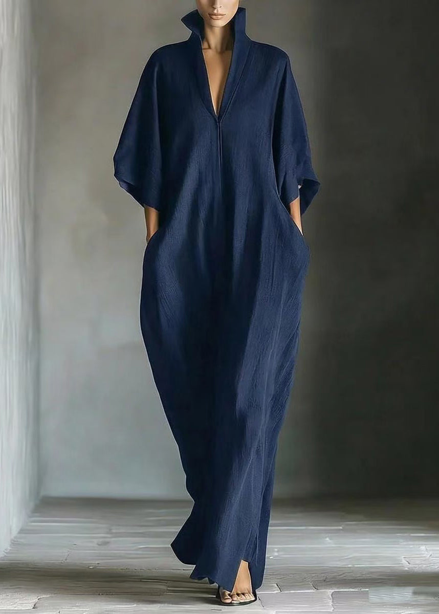 Classy Green V Neck Oversized Cotton Maxi Dresses Half Sleeve