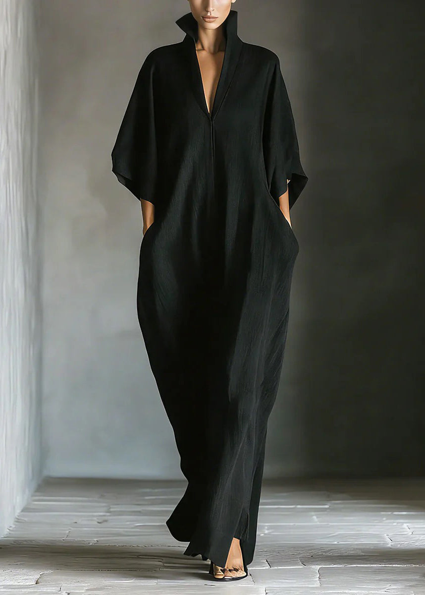 Classy Green V Neck Oversized Cotton Maxi Dresses Half Sleeve