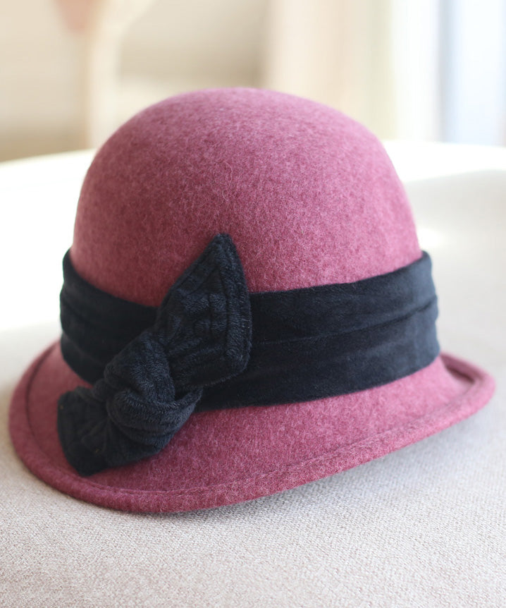 Classy Green Velvet Bow Woolen Bucket Hat