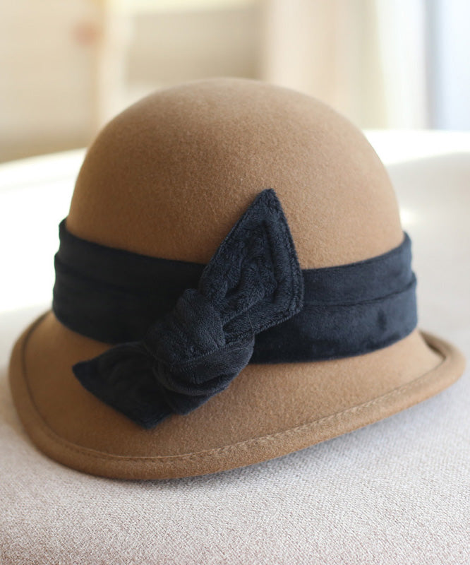 Classy Green Velvet Bow Woolen Bucket Hat