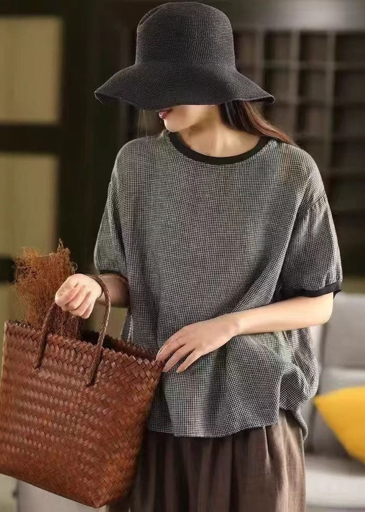 Classy Grey Oversized Plaid Linen Tanks Summer