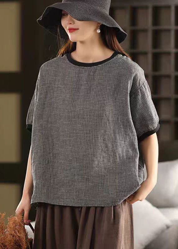 Classy Grey Oversized Plaid Linen Tanks Summer