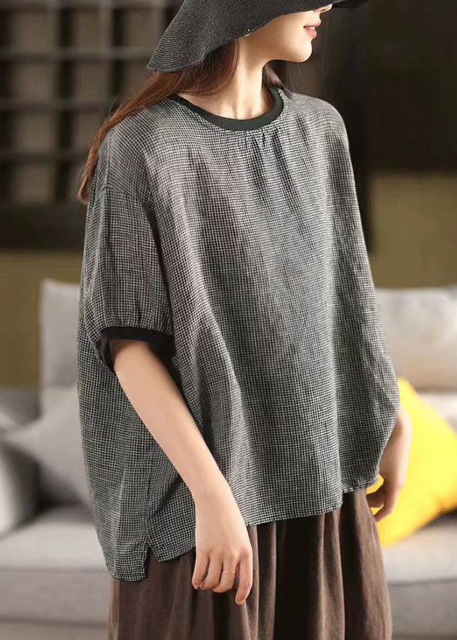 Classy Grey Oversized Plaid Linen Tanks Summer