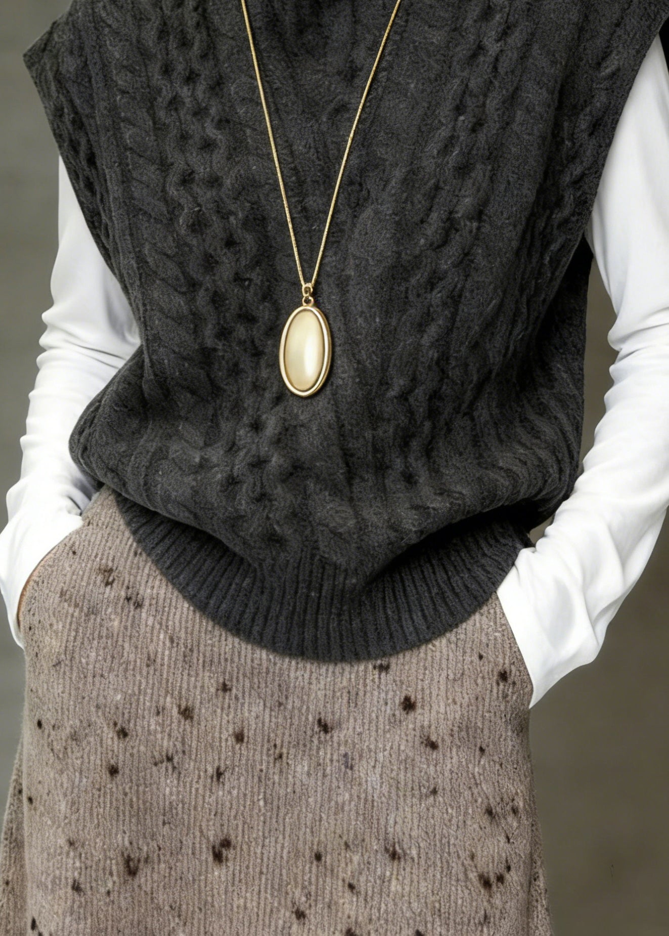 Classy Grey Turtleneck Cable Knit Vest Sleeveless - Omychic