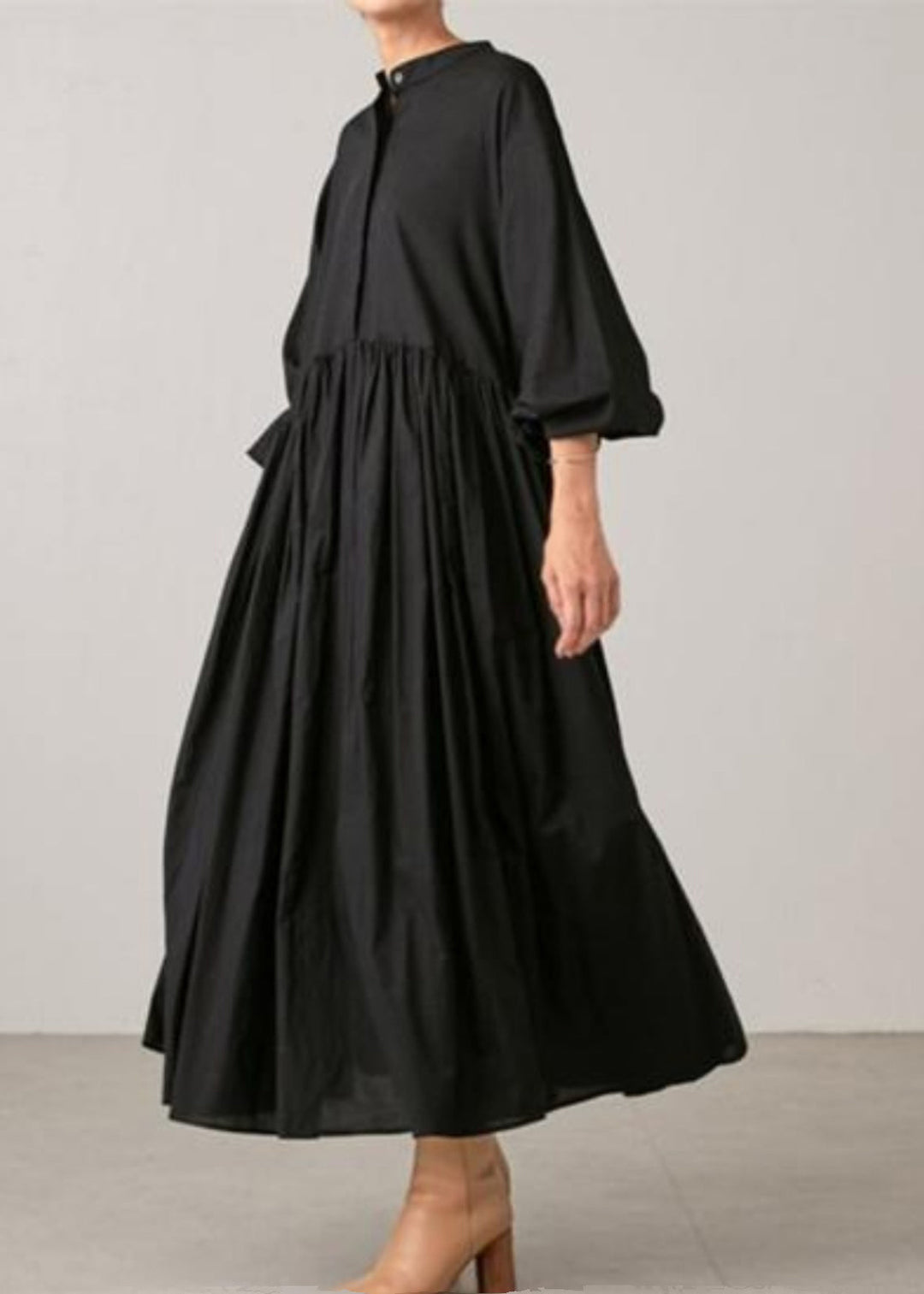 Classy Grey Wrinkled Solid Cotton Shirts Dress Spring