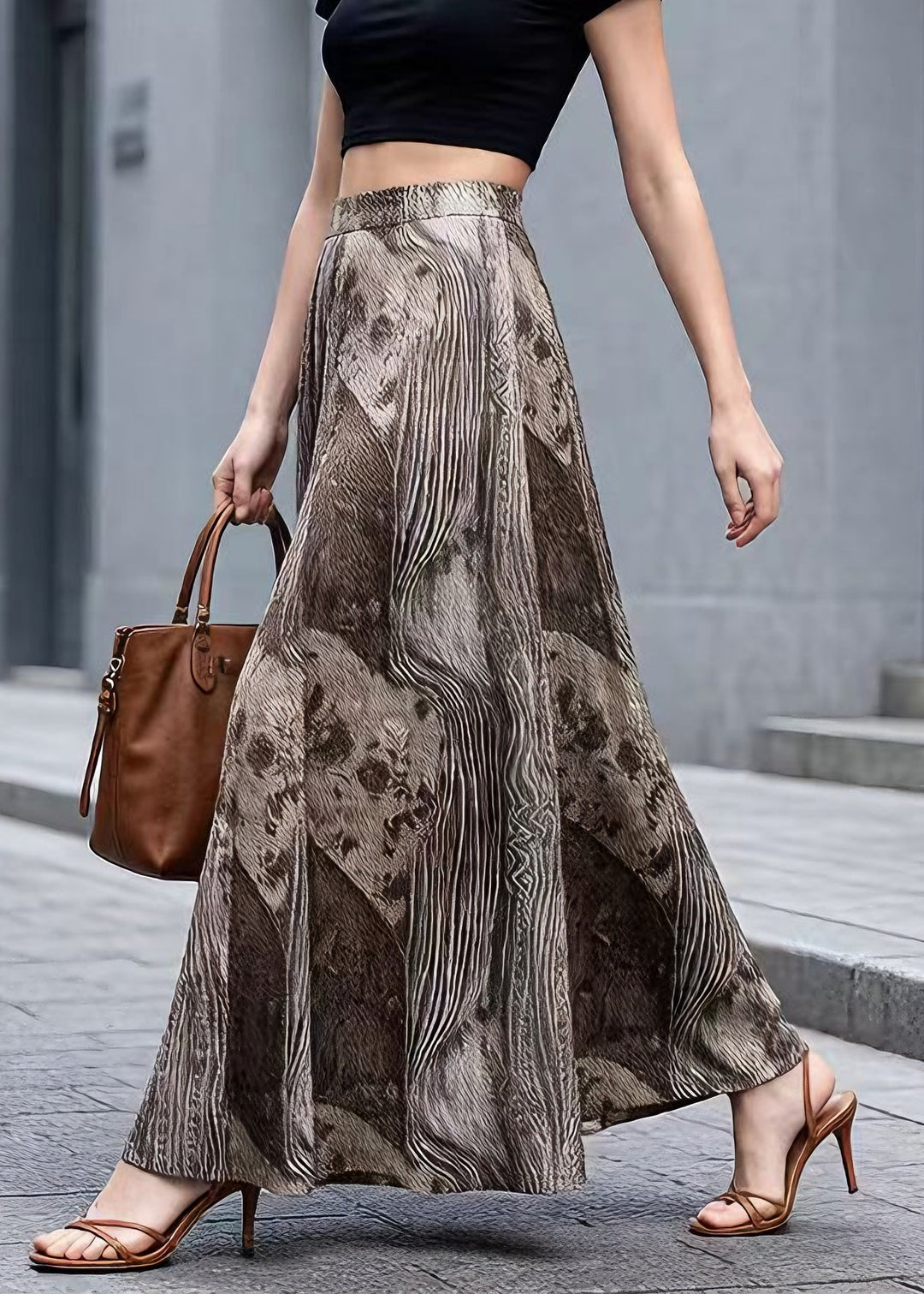 Classy High Waist Print Polyester Skirt Spring