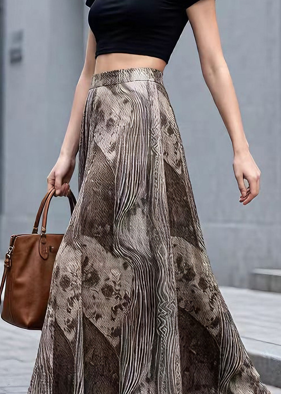 Classy High Waist Print Polyester Skirt Spring