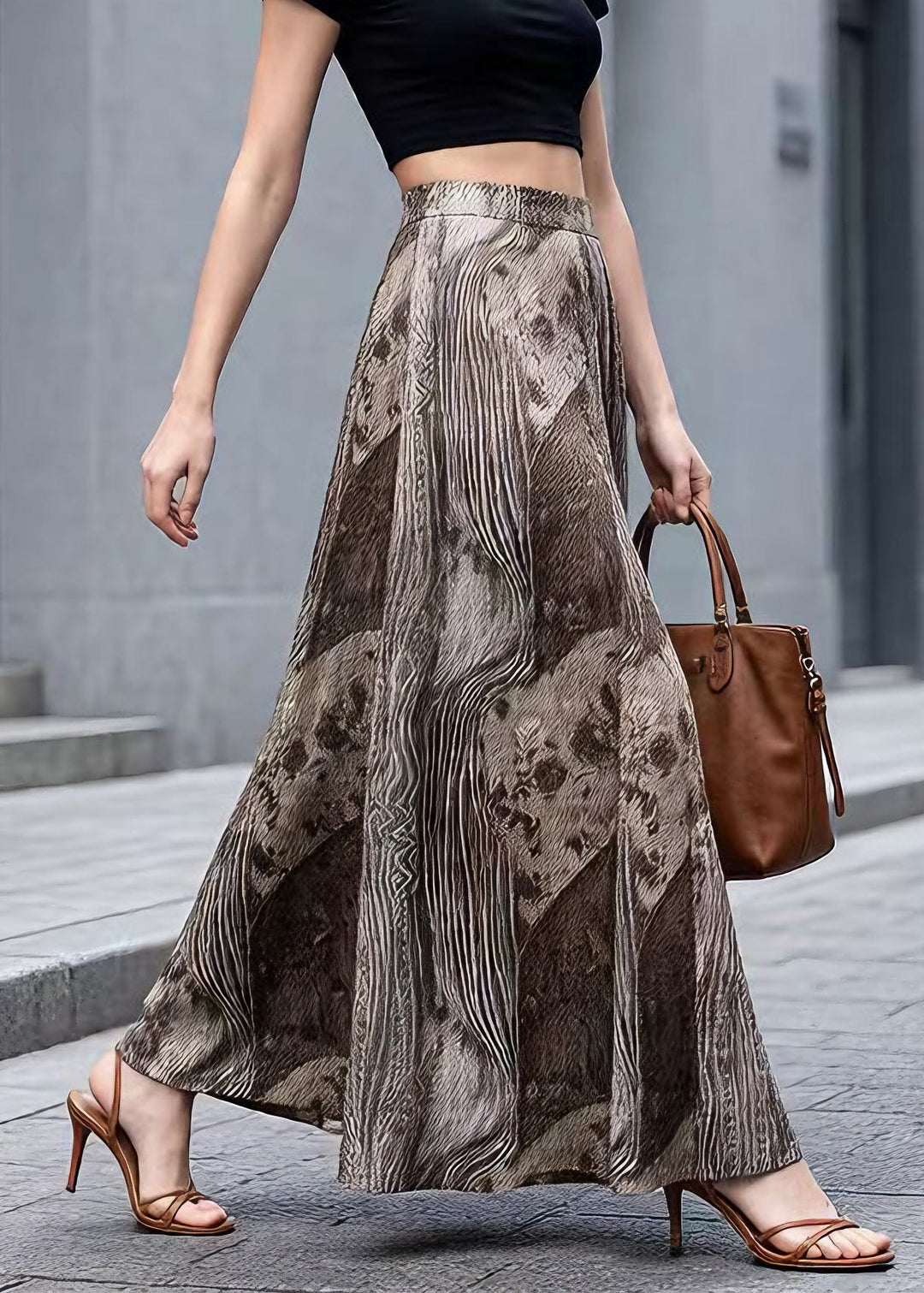 Classy High Waist Print Polyester Skirt Spring