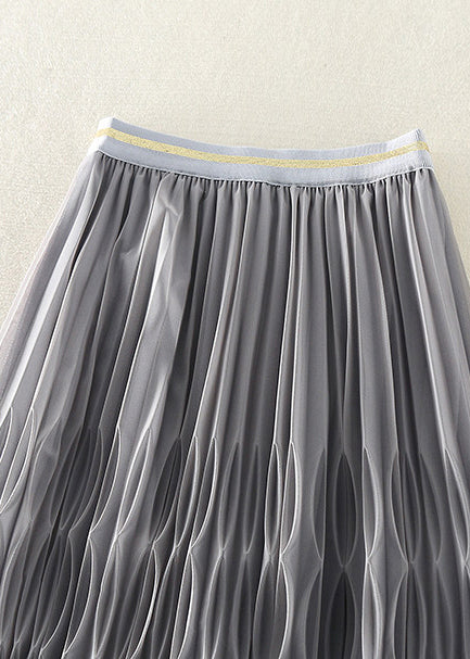 Classy Khaki Elastic Waist Wrinkled Tulle A Line Skirts Spring - Omychic