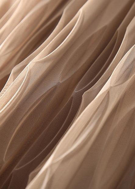 Classy Khaki Elastic Waist Wrinkled Tulle A Line Skirts Spring - Omychic