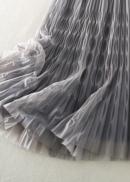 Classy Khaki Elastic Waist Wrinkled Tulle A Line Skirts Spring - Omychic