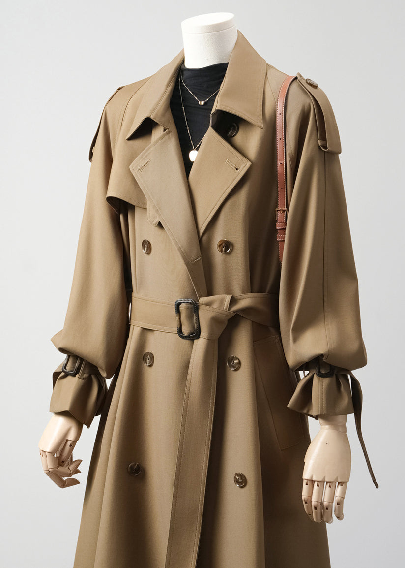 Classy Khaki Notched Double Breast Cotton Trench Spring