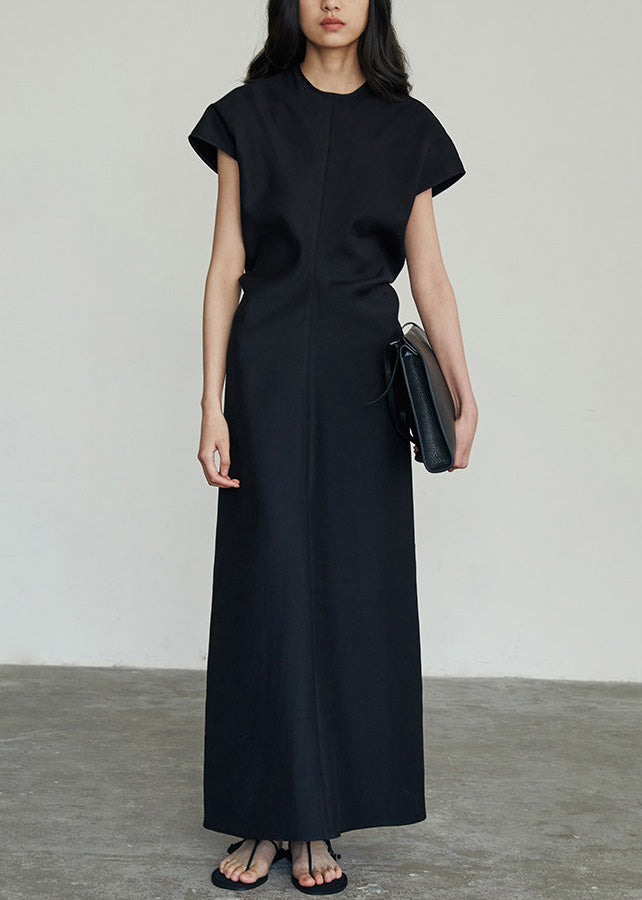 Classy Khaki O Neck Slim Fit Cotton Long Dresses Summer