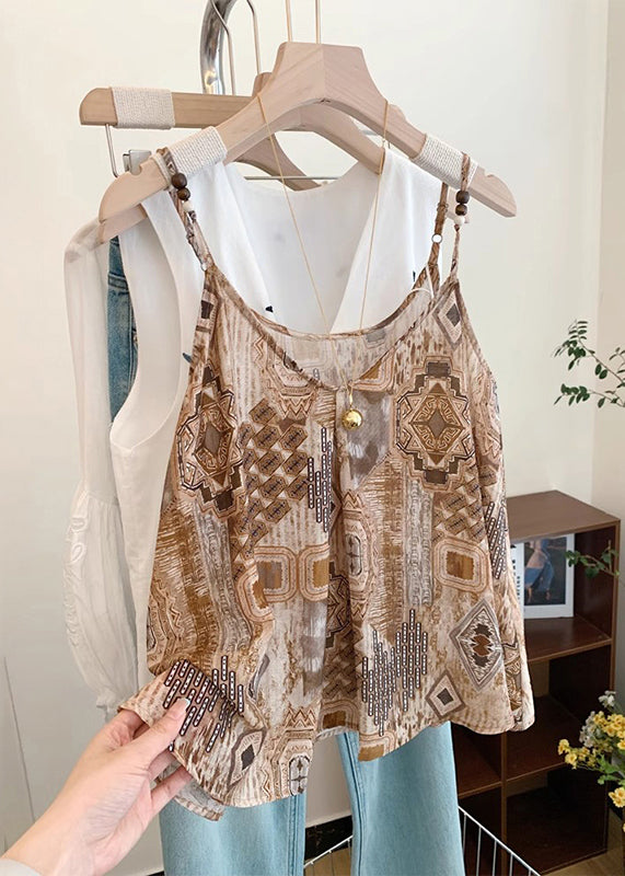 Classy Khaki Print Chiffon Beach Vest Summer