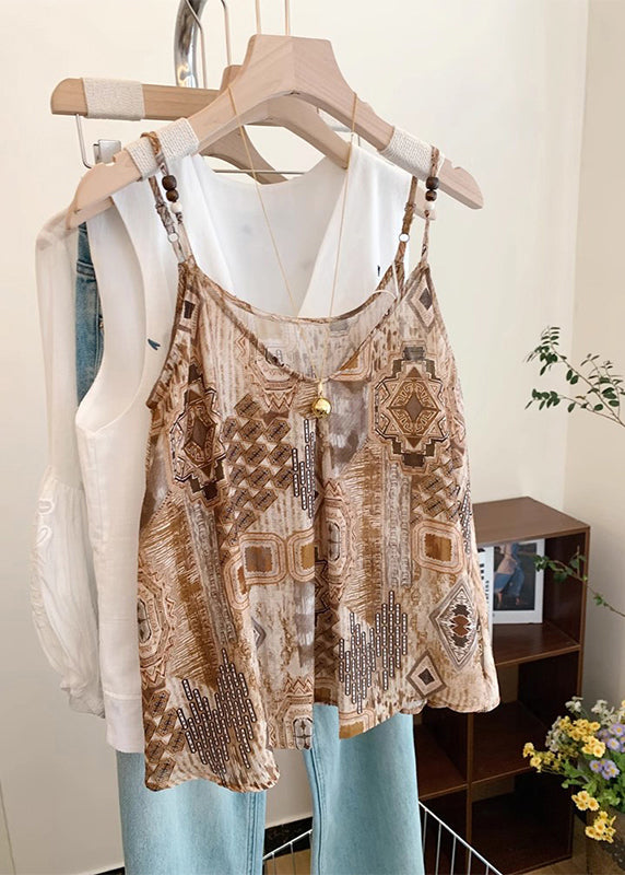 Classy Khaki Print Chiffon Beach Vest Summer