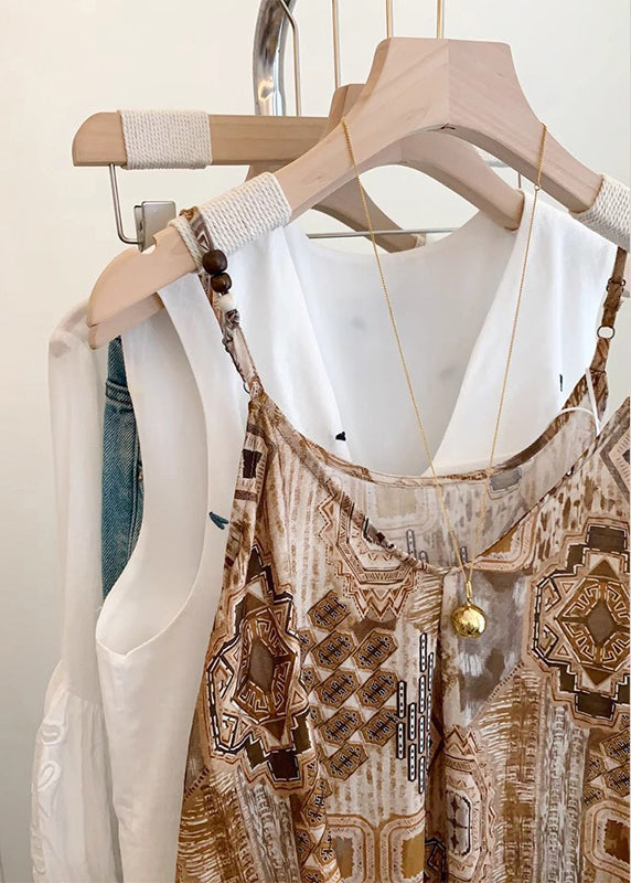 Classy Khaki Print Chiffon Beach Vest Summer