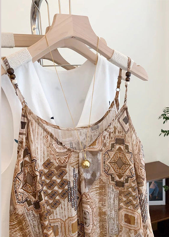 Classy Khaki Print Chiffon Beach Vest Summer