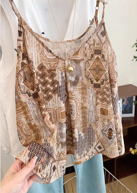 Classy Khaki Print Chiffon Beach Vest Summer