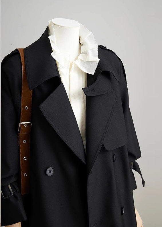 Classy Khaki Tie Waist Double Breast Cotton Jacket Spring