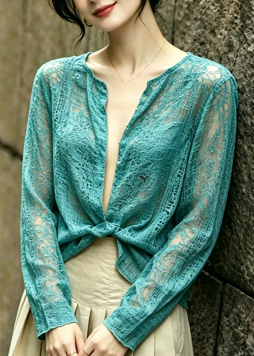 Classy Lake Green Embroidered Lace Cardigans Summer