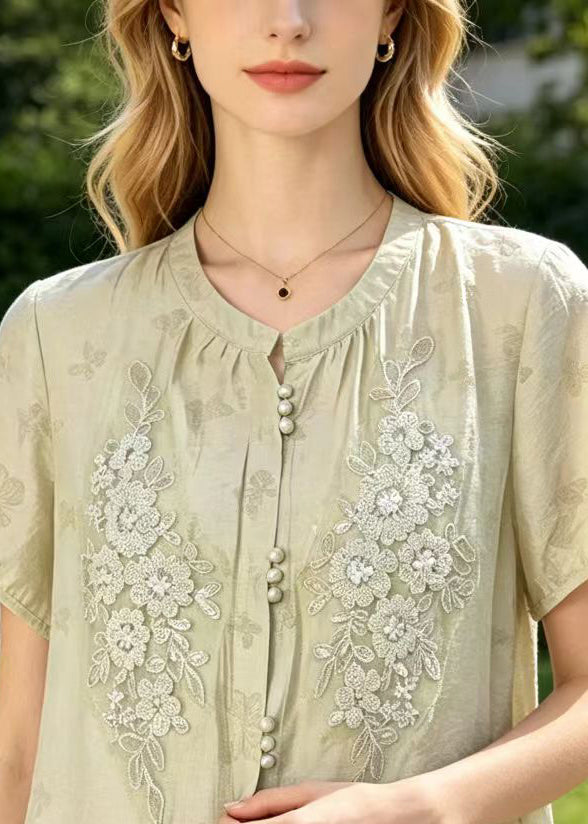 Classy Light Blue Embroidered Butterfly Cotton Tops Summer